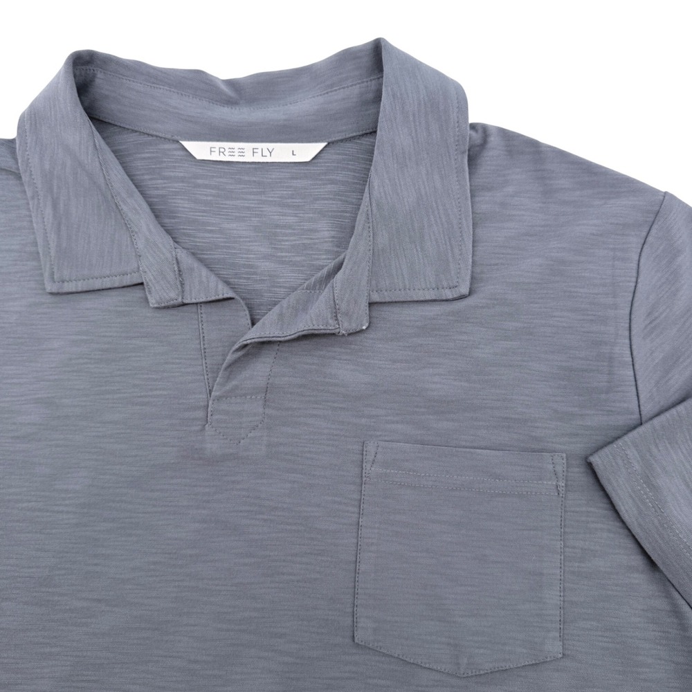 Free Fly Bamboo Slub Polo II Mens Large Grey Excellent Short Sleeve Pocket Shirt